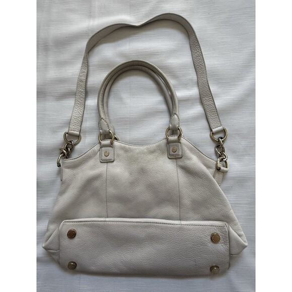 Calvin Klein Ivory Leather Double Strap Satchel Shoulder Handbag - Picture 4 of 8